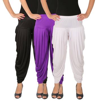 Black and Violet and White plain Lycra free size combo patialas pants 2