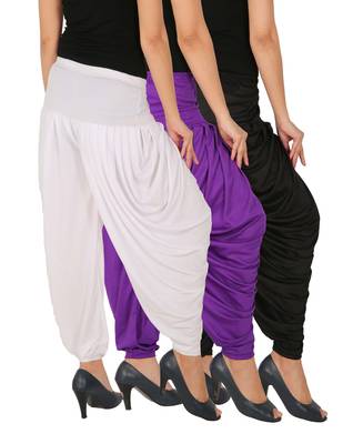 Black and Violet and White plain Lycra free size combo patialas pants 3