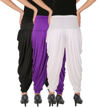 Black and Violet and White plain Lycra free size combo patialas pants 4