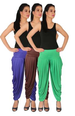 Blue and Brown and Green plain Lycra free size combo patialas pants 1