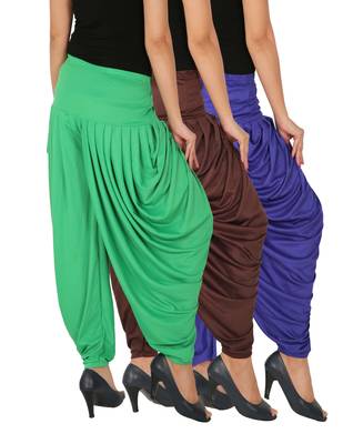 Blue and Brown and Green plain Lycra free size combo patialas pants 3