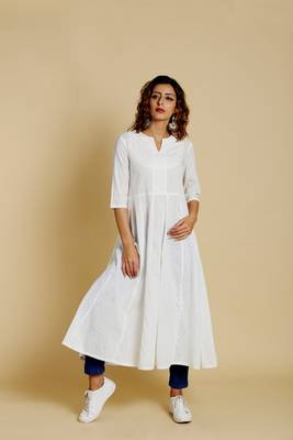 White cotton long kurtis 1