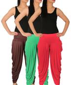 Brown and Green and Pink plain Lycra free size combo patialas pants