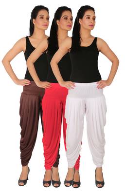 Brown and Pink and White plain Lycra free size combo patialas pants 1
