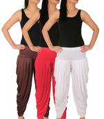 Brown and Pink and White plain Lycra free size combo patialas pants