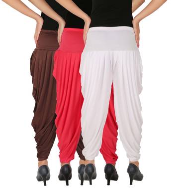 Brown and Pink and White plain Lycra free size combo patialas pants 4