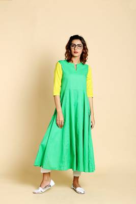 Green cotton long kurtis 1