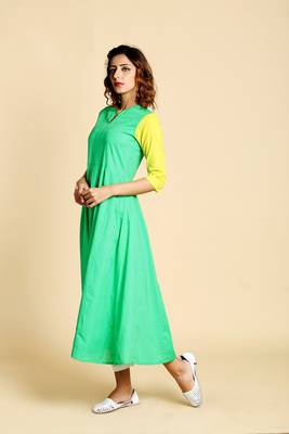 Green cotton long kurtis 2