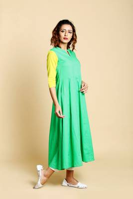 Green cotton long kurtis 3