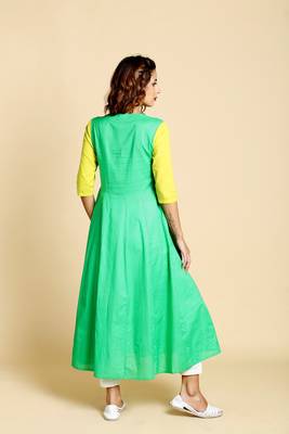 Green cotton long kurtis 4