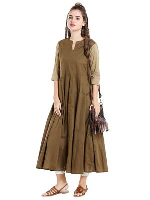 Dark brown cotton long kurtis 1