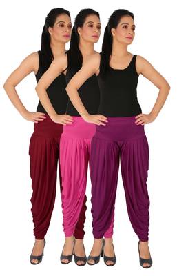 Maroon and Magenta and Purple plain Lycra free size combo patialas pants 1
