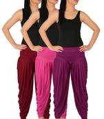 Maroon and Magenta and Purple plain Lycra free size combo patialas pants