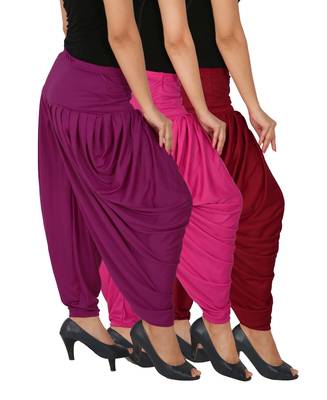 Maroon and Magenta and Purple plain Lycra free size combo patialas pants 3
