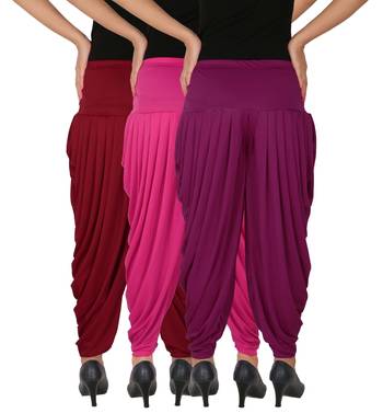 Maroon and Magenta and Purple plain Lycra free size combo patialas pants 4