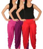 Magenta and Purple and Red plain Lycra free size combo patialas pants