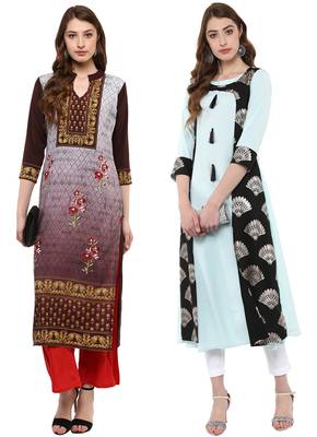 multicolor faux crepe printed kurti 1