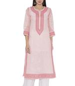 Peach Embroidered Cotton Chikankari Kurti