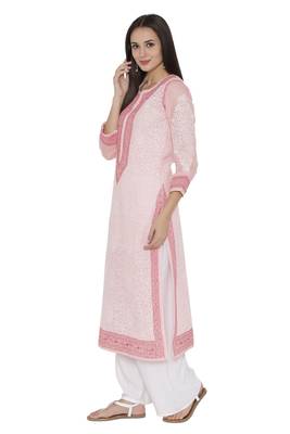 Peach Embroidered Cotton Chikankari Kurti 3