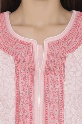 Peach Embroidered Cotton Chikankari Kurti 4