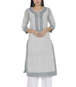 Grey Embroidered Cotton Chikankari Kurti