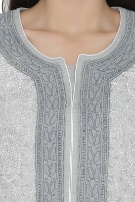 Grey Embroidered Cotton Chikankari Kurti 4
