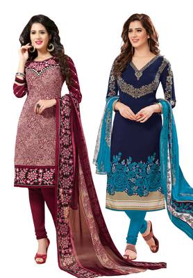 Multicolor Printed Synthetic Unstitched Salwar With Dupatta 1