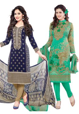 Multicolor Printed Synthetic Unstitched Salwar With Dupatta 1