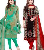 Multicolor Printed Synthetic Unstitched Salwar With Dupatta