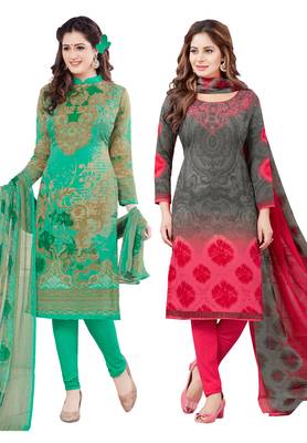 Multicolor Printed Synthetic Unstitched Salwar With Dupatta 1