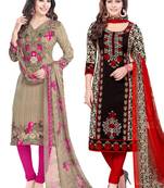 Multicolor Printed Synthetic Unstitched Salwar With Dupatta