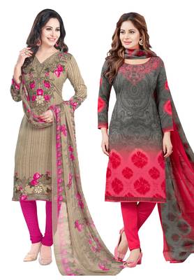 Multicolor Printed Synthetic Unstitched Salwar With Dupatta 1