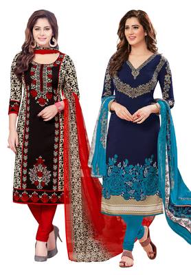 Multicolor Printed Synthetic Unstitched Salwar With Dupatta 1