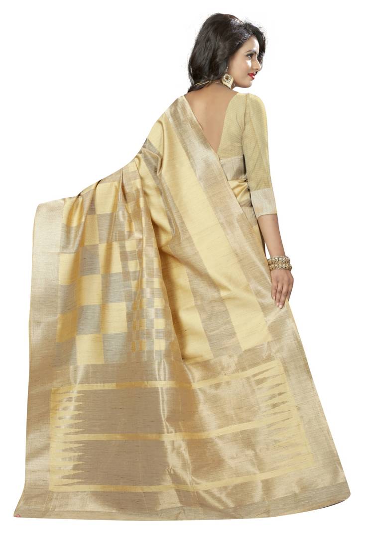 Beige Woven Design Silk Blend Saree With Unstitched Blouse Piece main image 1