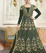 Dark Green Embroidered Silk Anarkali Semi Stitched Salwar With Dupatta