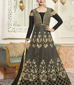 Black Embroidered Silk Anarkali Semi Stitched Salwar With Dupatta