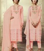 Light peach embroidered georgette semi stitched salwar with dupatta