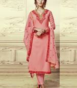 Peach Embroidered Georgette Semi Stitched Salwar With Dupatta