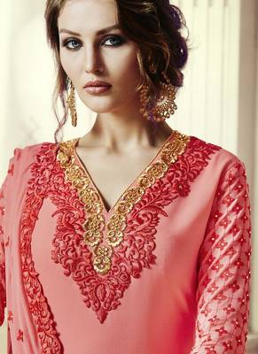 Peach Embroidered Georgette Semi Stitched Salwar With Dupatta 2