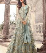 Sky Blue Embroidered Net Anarkali Semi Stitched Salwar With Dupatta