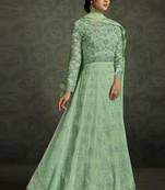 Light green embroidered georgette anarkali semi stitched salwar with dupatta