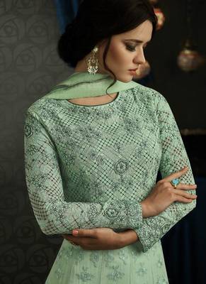 Light green embroidered georgette anarkali semi stitched salwar with dupatta 3