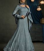 Sky Blue Embroidered Georgette Anarkali Semi Stitched Salwar With Dupatta