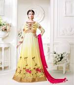 Yellow floral georgette semi stitched salwar with dupatta