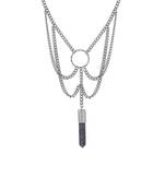 blue stone drop silver tone necklace