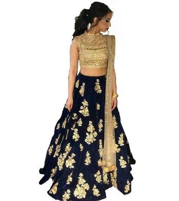 Navy blue embrodered  designer lehenga choli with blouse and dupatta 1