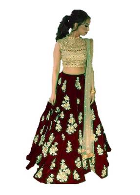 Maroon embrodered silk designer lehenga choli with blouse and dupatta 1
