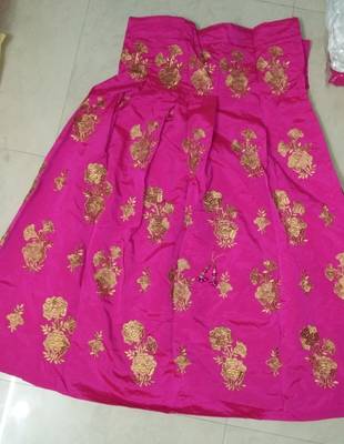 Pink embrodered silk designer lehenga choli with blouse and dupatta 2