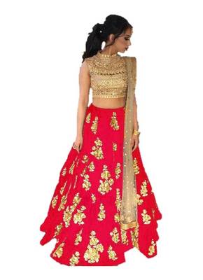Red embrodered silk designer lehenga choli with blouse and dupatta 1