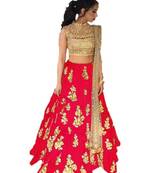 Red embrodered silk designer lehenga choli with blouse and dupatta